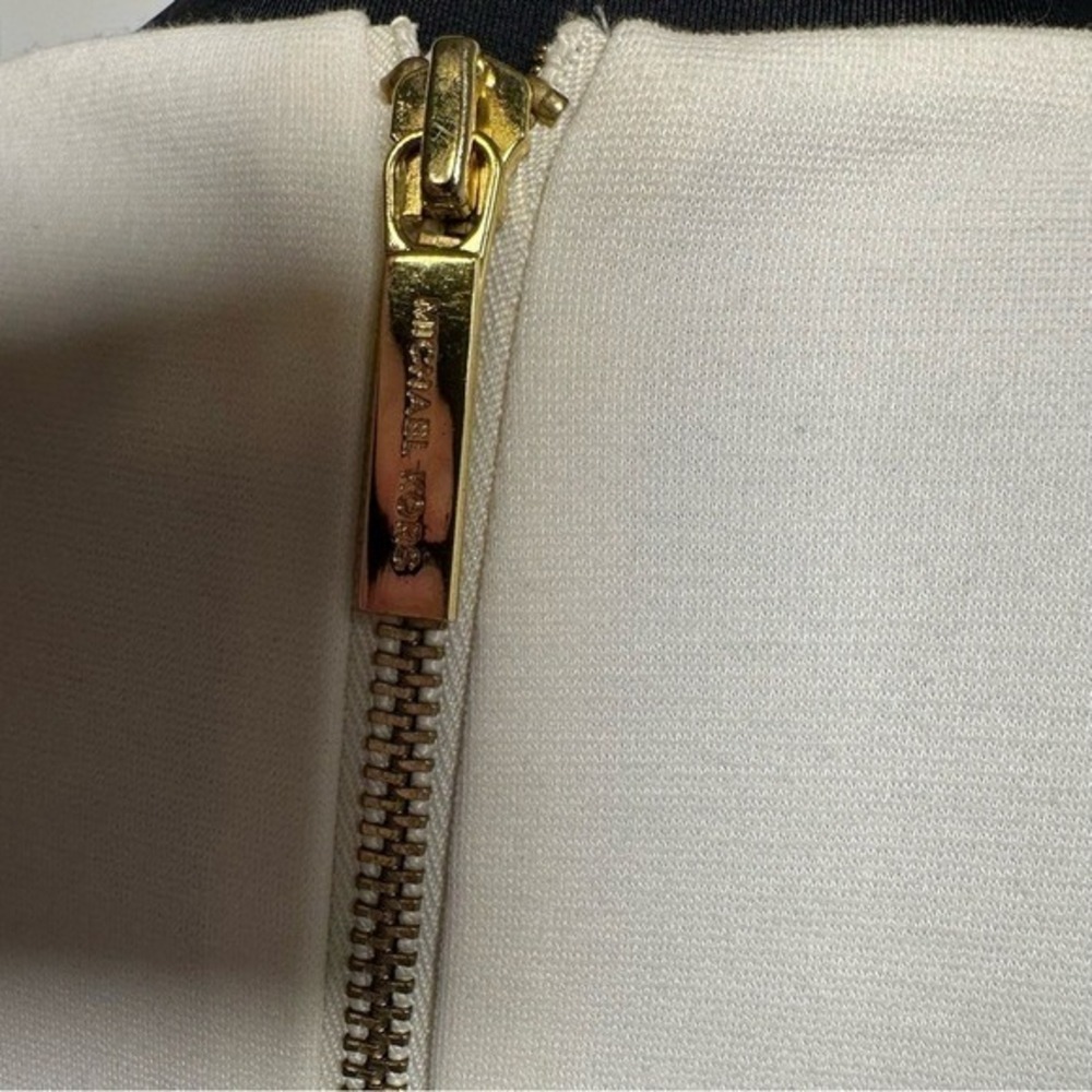 Michael Kors Off White Studded Long Sleeve Zipper Sheath Dress Gold Hardware - Picture 8 of 14
